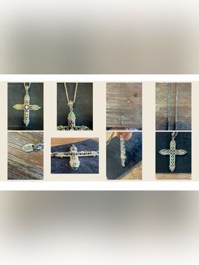 Large Vintage Nicky Butler 925 Sterling Silver Multi Gemstone Cross Necklace